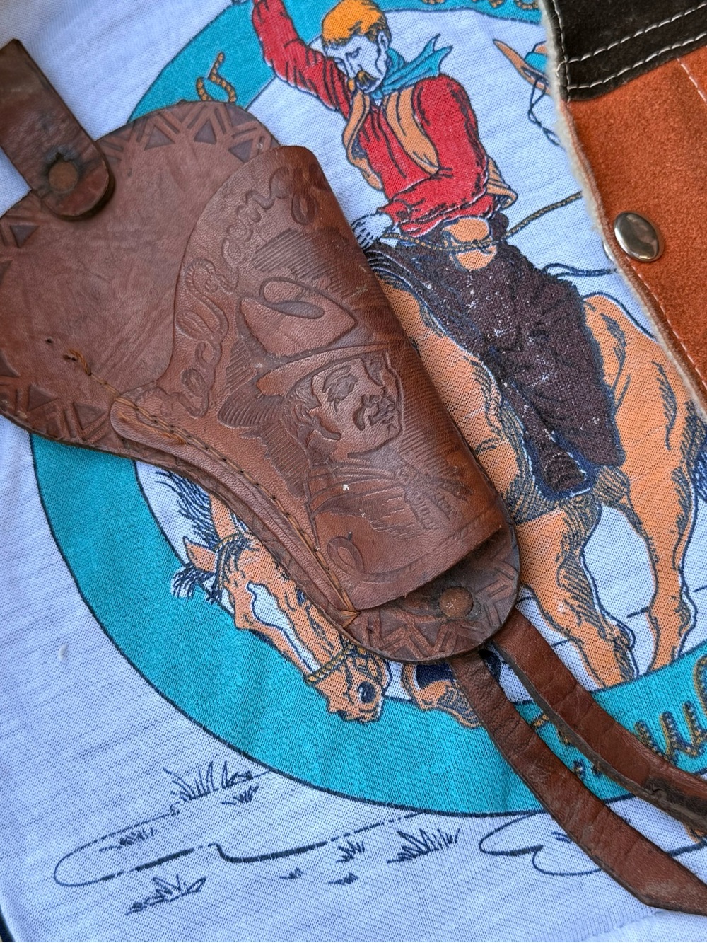 Vintage Brown Tooled Leather Western Holster Belt